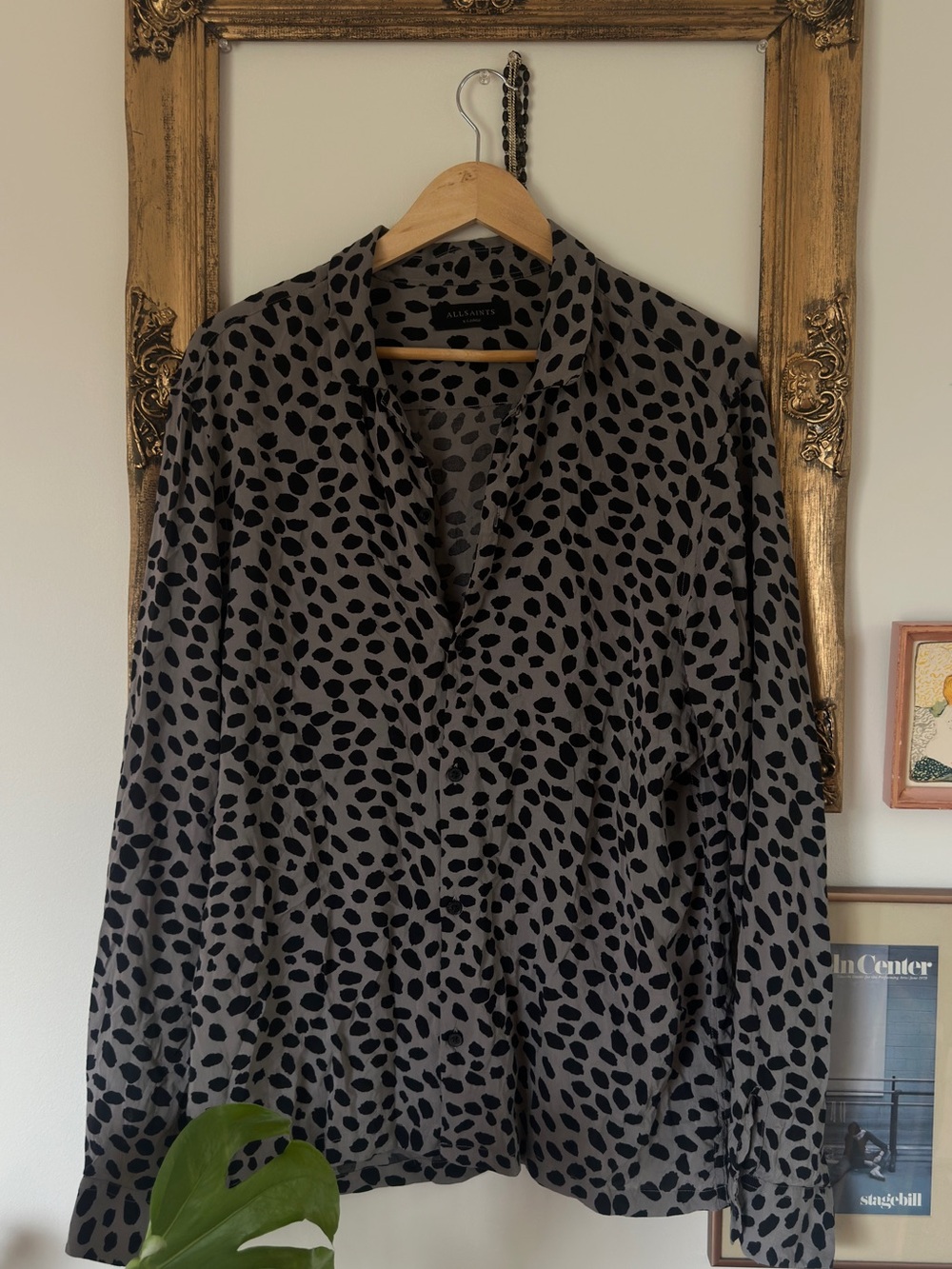 All Saints Grey Shirt with Black Spot Print